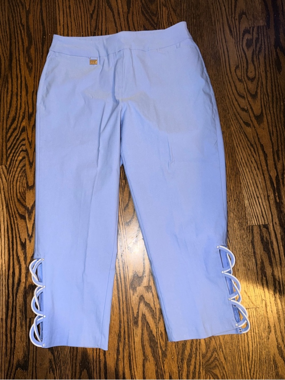 Lulu-B Periwinkle Capri rhinestone Pants with Side Loop Detail 12